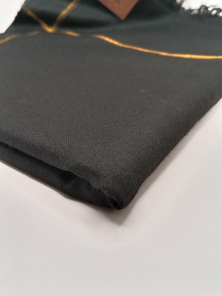 Premium Quality Single Fiber Black 72 Grade Striped Pure Woolen Shawl
