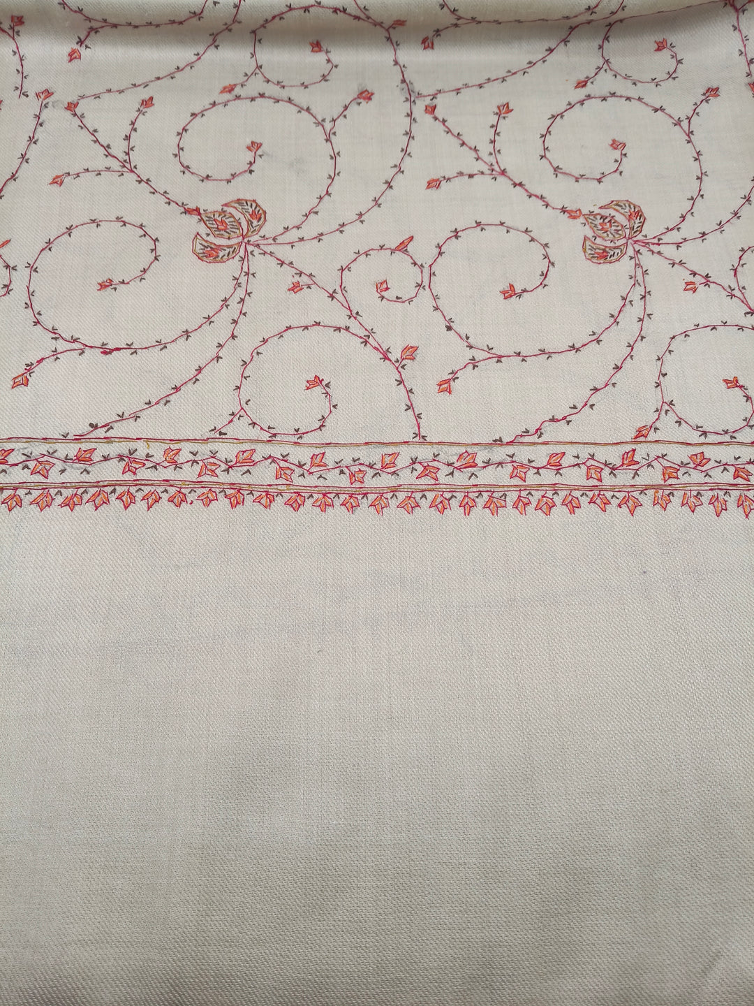 A Premium Quality Beige Full Embroidered Pashmina Cashmere Shawl