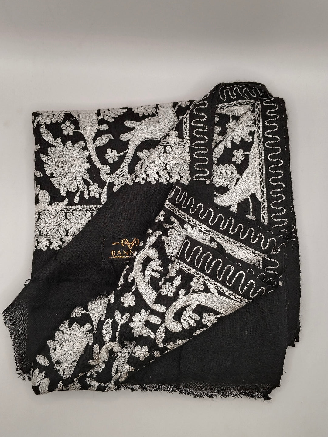 Premium Quality Black Embroidered Pashmina Cashmere Shawl