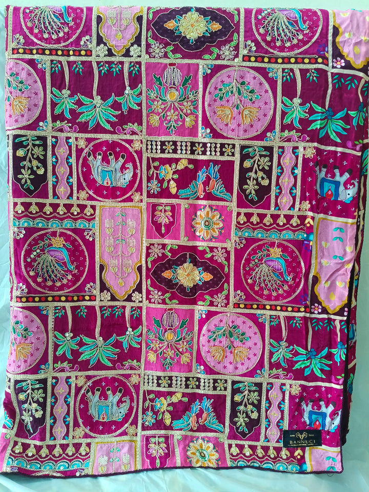 Maheshwari Silk With Hand Embroidery Multi Color Shawl