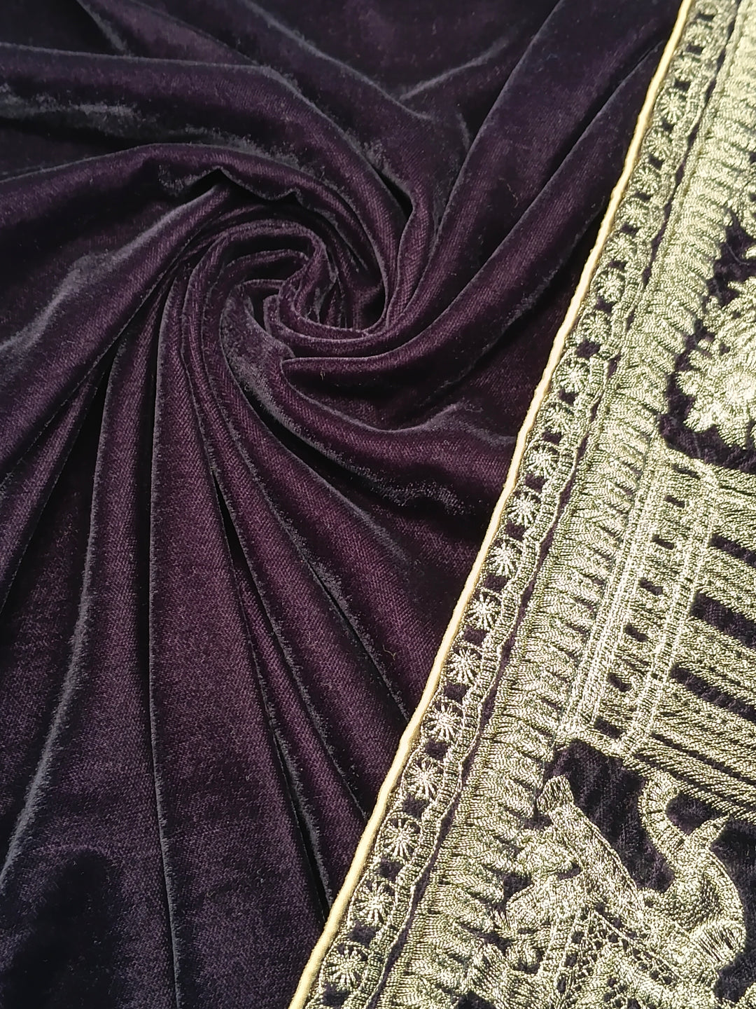 Premium Quality Purple Embroidered Velvet Shawl