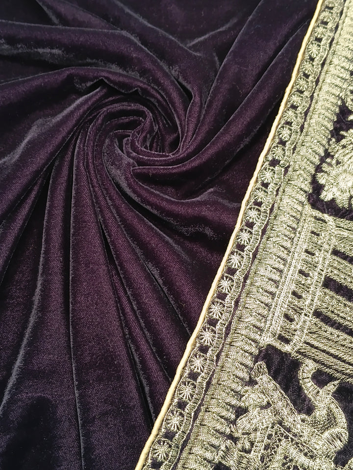Premium Quality Purple Embroidered Velvet Shawl