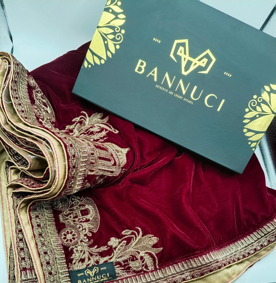 Premium Quality Maroon Embroidered Velvet Shawl