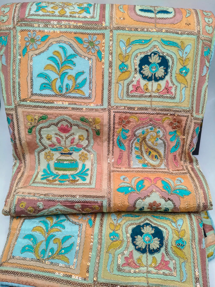 Mehsuri Silk With Hand Embroidery Multi Color Shawl