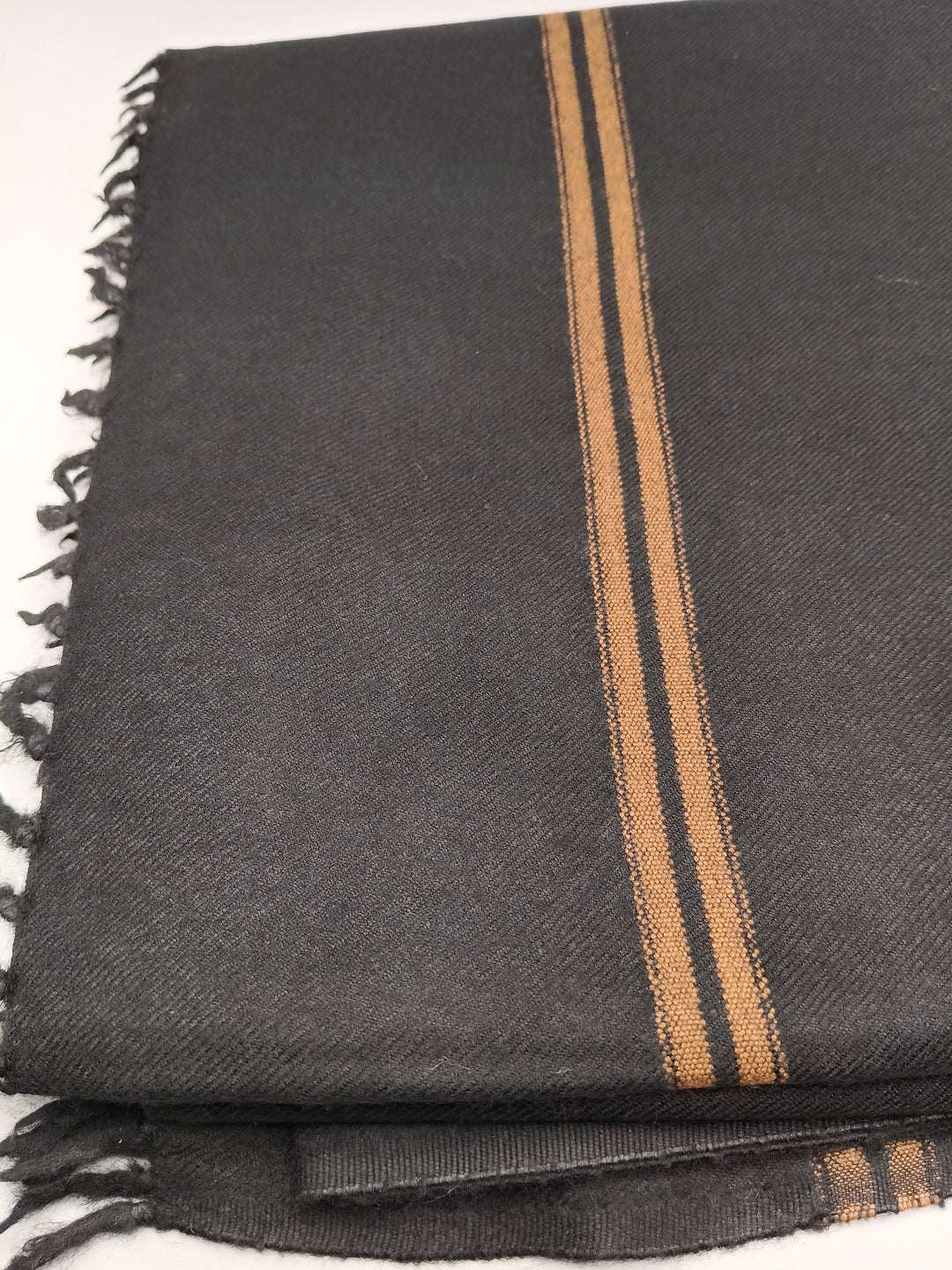 Premium Quality 2 Lines Striped Double Fiber 72 Black Woolen Shawl