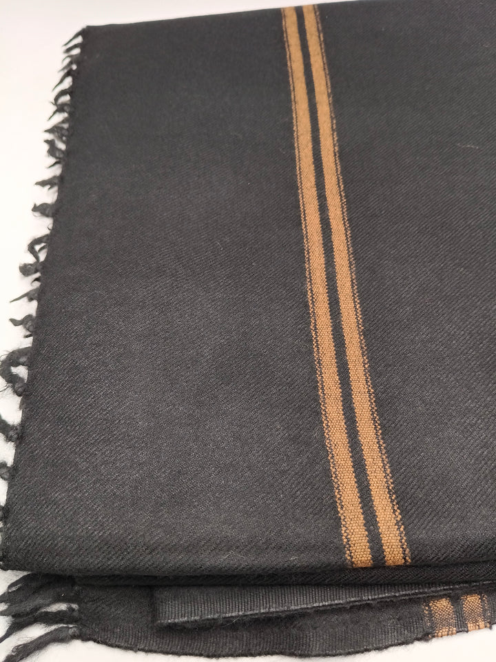 Premium Quality 2 Lines Striped Double Fiber 72 Black Woolen Shawl