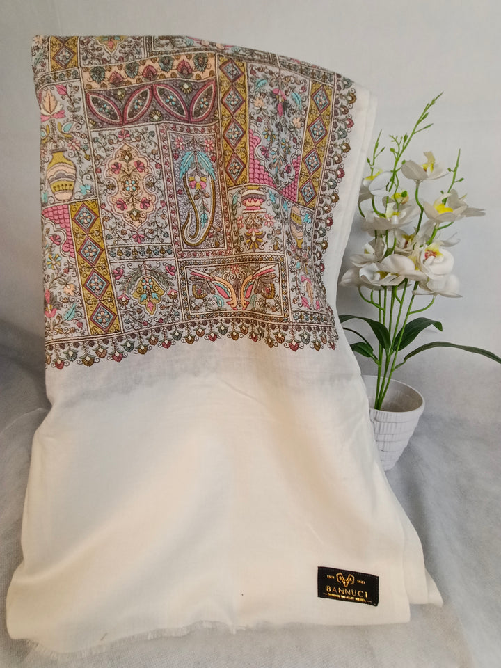 Premium Quality Extremely Soft Hand Embriodered Sozni Sui Jama Pashmina Shawl