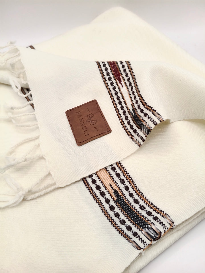 Supreme Quality Off White Pure Angora Rabbit Striped Woolen Shawl