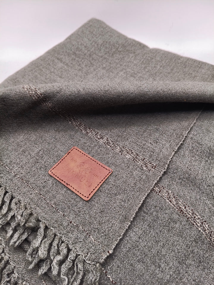 Supreme Quality Gray Pure Angora Rabbit Striped Woolen Shawl