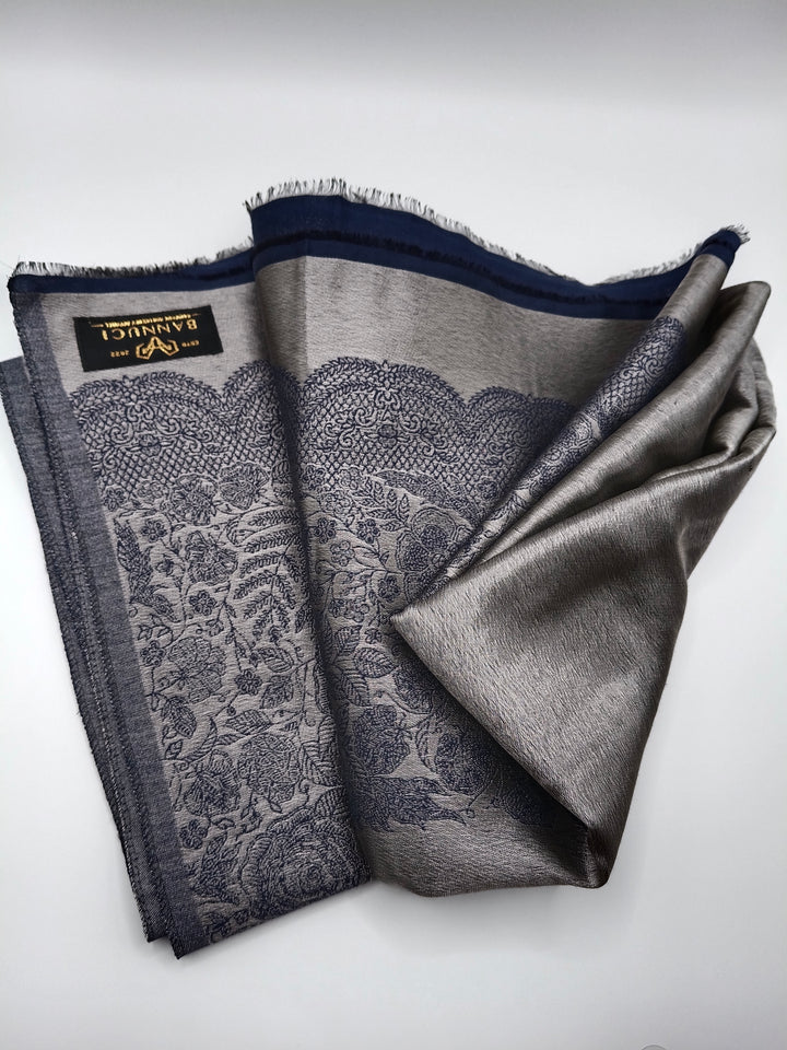 Premium Quality Blue Silver Reversible Moonlight Kani Pashmina Cashmere Shawl