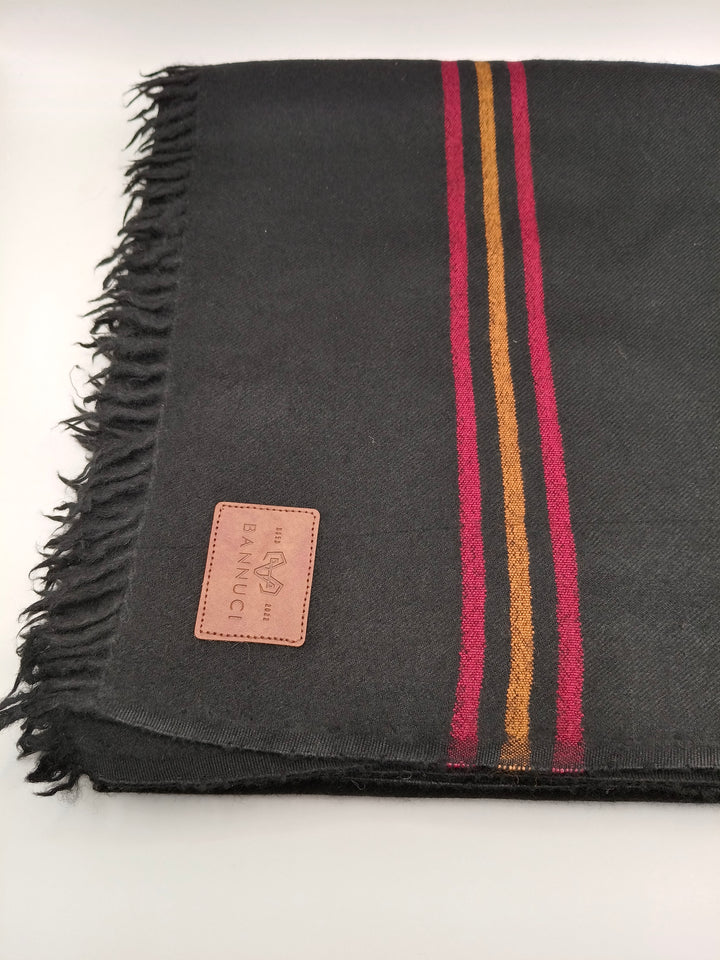 Premium Quality Multi Color Striped Double Fiber 72 Black Woolen Shawl
