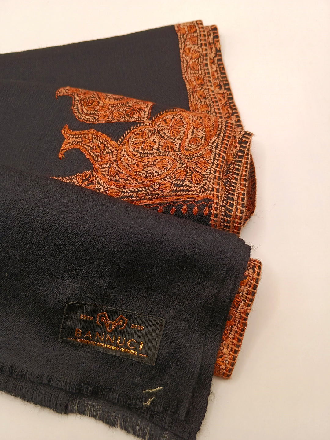 Hand Embroidered Extremely Soft Original Toosh Shawl With Border And 4 Kunj Motifs