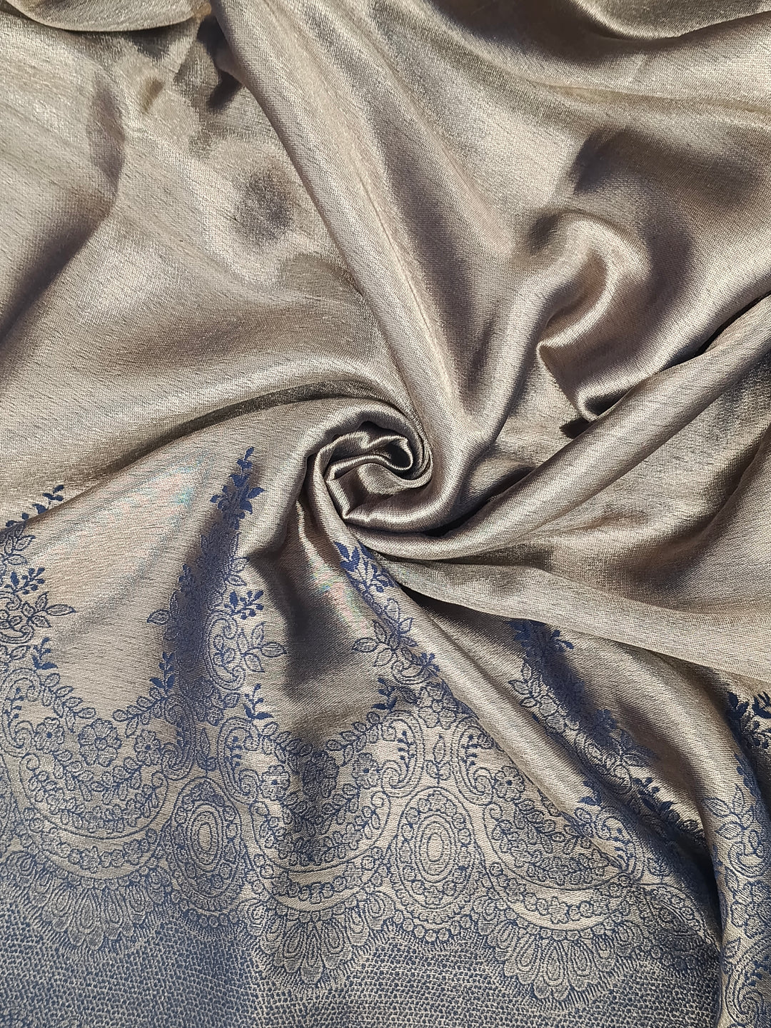 Premium Quality Blue Silver Reversible Moonlight Kani Pashmina Cashmere Shawl