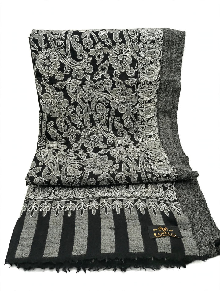 Premium Quality Black Embroidered Kani Pashmina Cashmere Shawl
