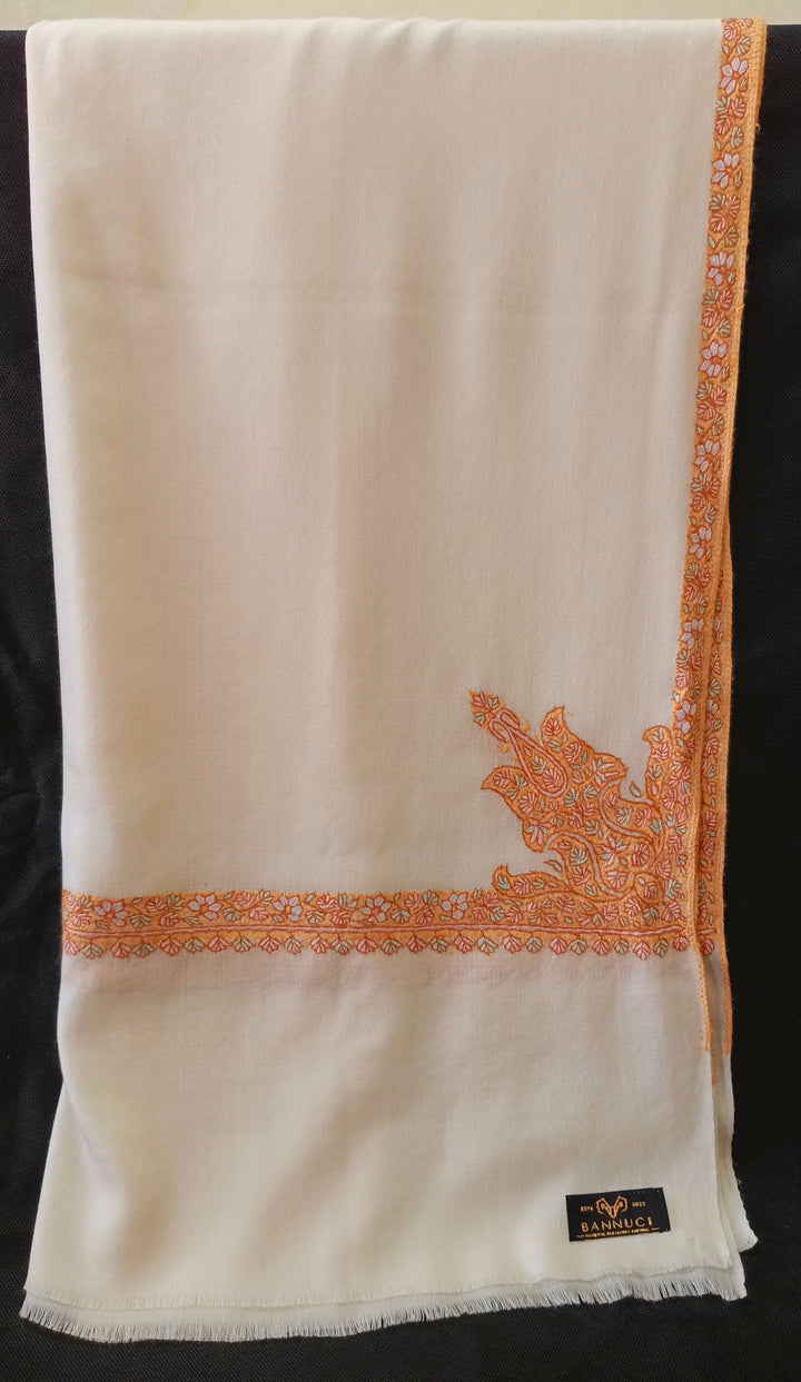 Hand Embroidered Extremely Soft Original Toosh Shawl With Border And 4 Kunj Motifs