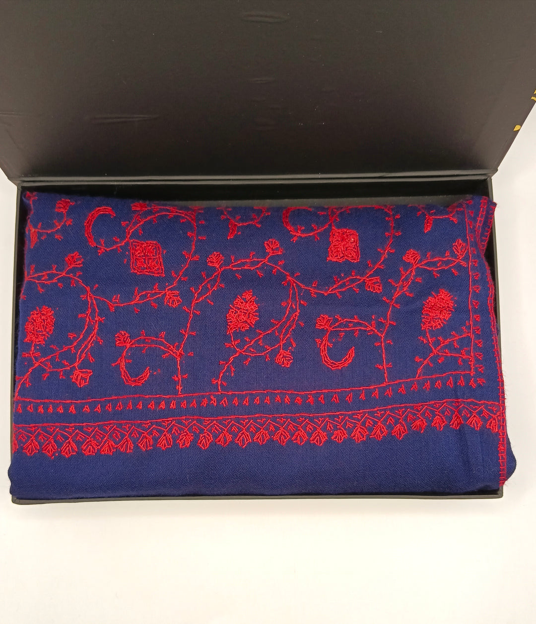 Premium And Extremely Soft Original Handmade Navy Blue Sui Needle Jaal Pure Toosh Shawl
