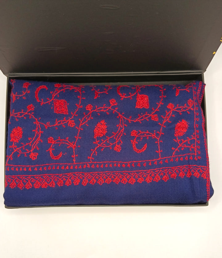 Premium And Extremely Soft Original Handmade Navy Blue Sui Needle Jaal Pure Toosh Shawl
