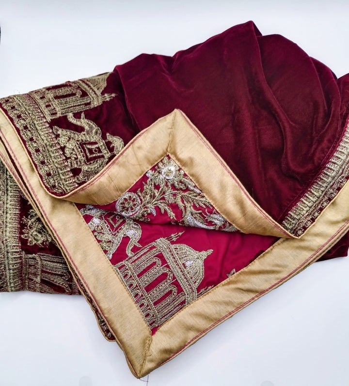 Premium Quality Maroon Embroidered Velvet Shawl