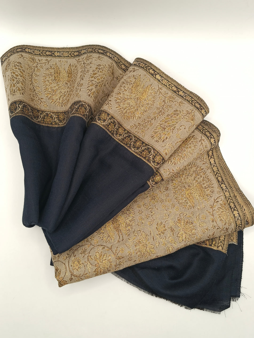 Premium Pashmina Shawl With Four Sided Golden Zarri Woven Border