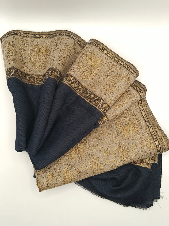 Premium Pashmina Shawl With Four Sided Golden Zarri Woven Border