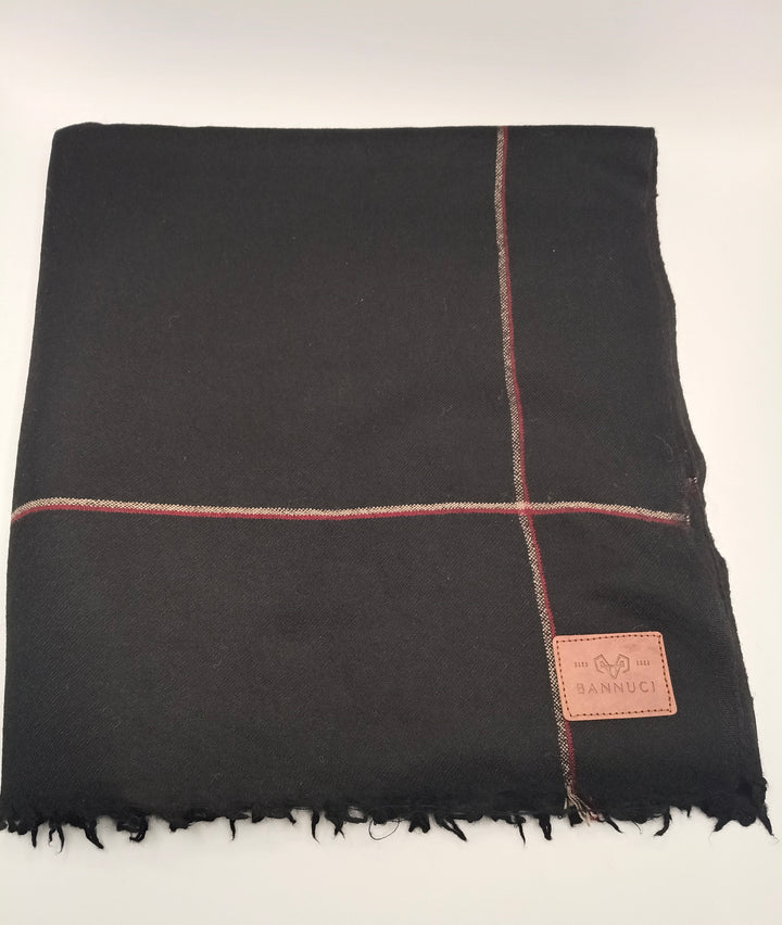 Premium Quality Striped Single Fiber Black Woolen Shawl
