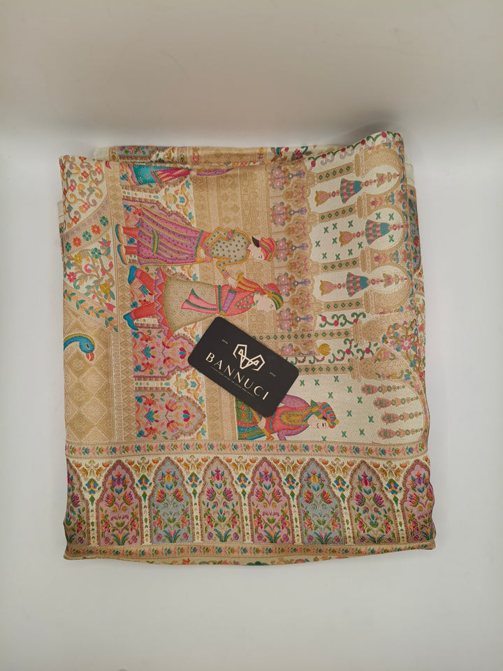 Premium Quality Off White Mix Multi Color kani Silk Pashmina  Shawl