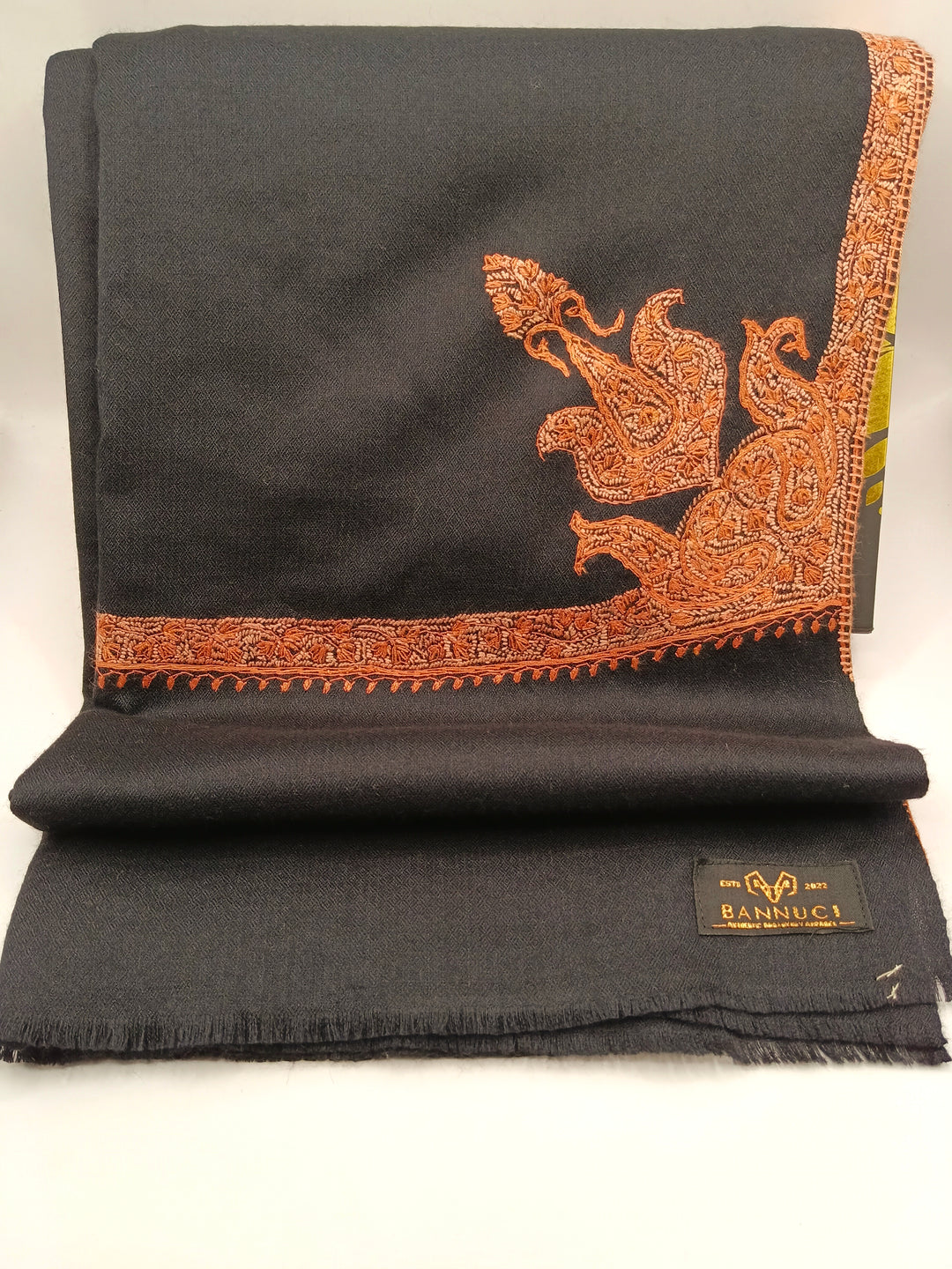 Hand Embroidered Extremely Soft Original Toosh Shawl With Border And 4 Kunj Motifs