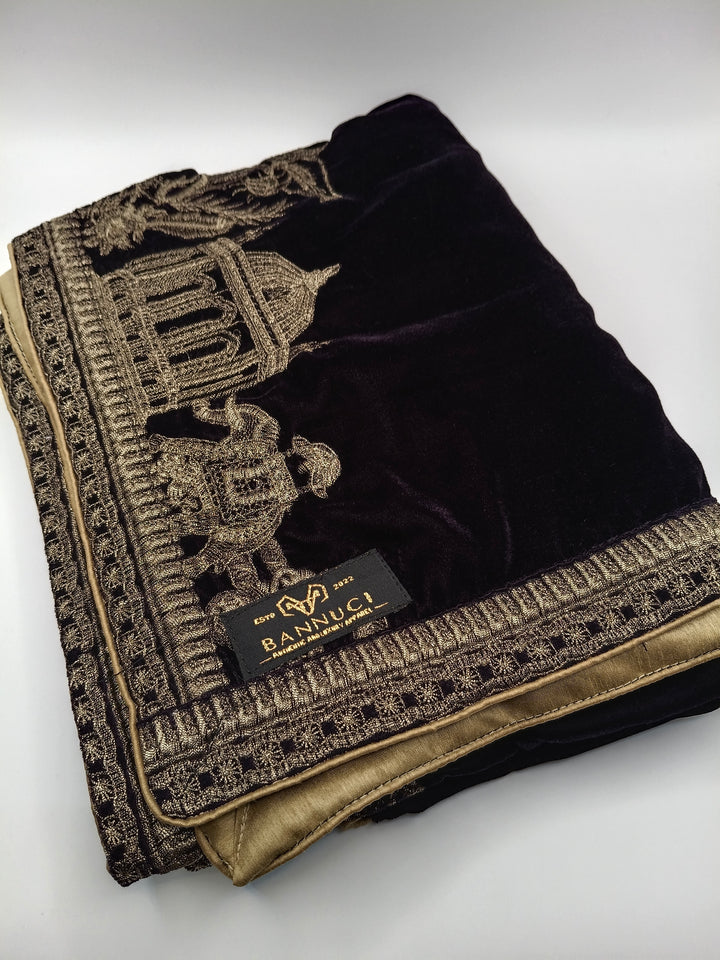 Premium Quality Purple Embroidered Velvet Shawl