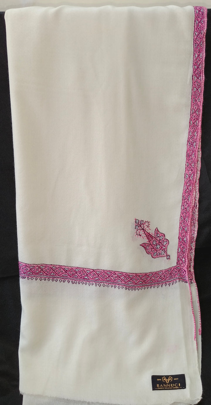 Hand Embroidered Extremely Soft Original Toosh Shawl With Border And 4 Kunj Motifs