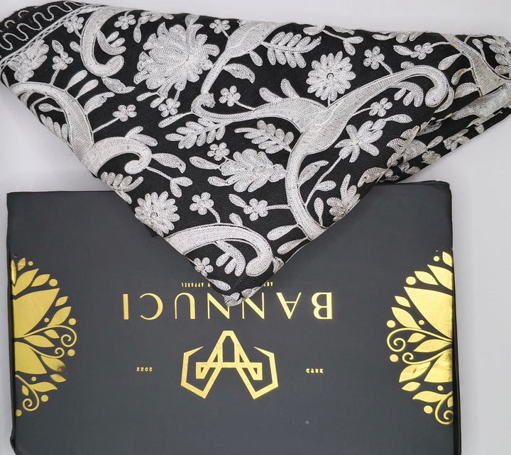 Premium Quality Black Embroidered Pashmina Cashmere Shawl