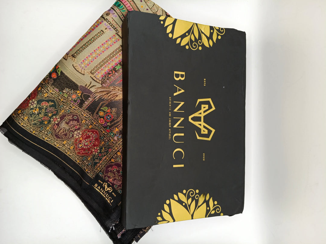 Premium Quality Black Mix Multi Color kani Silk Pashmina  Shawl