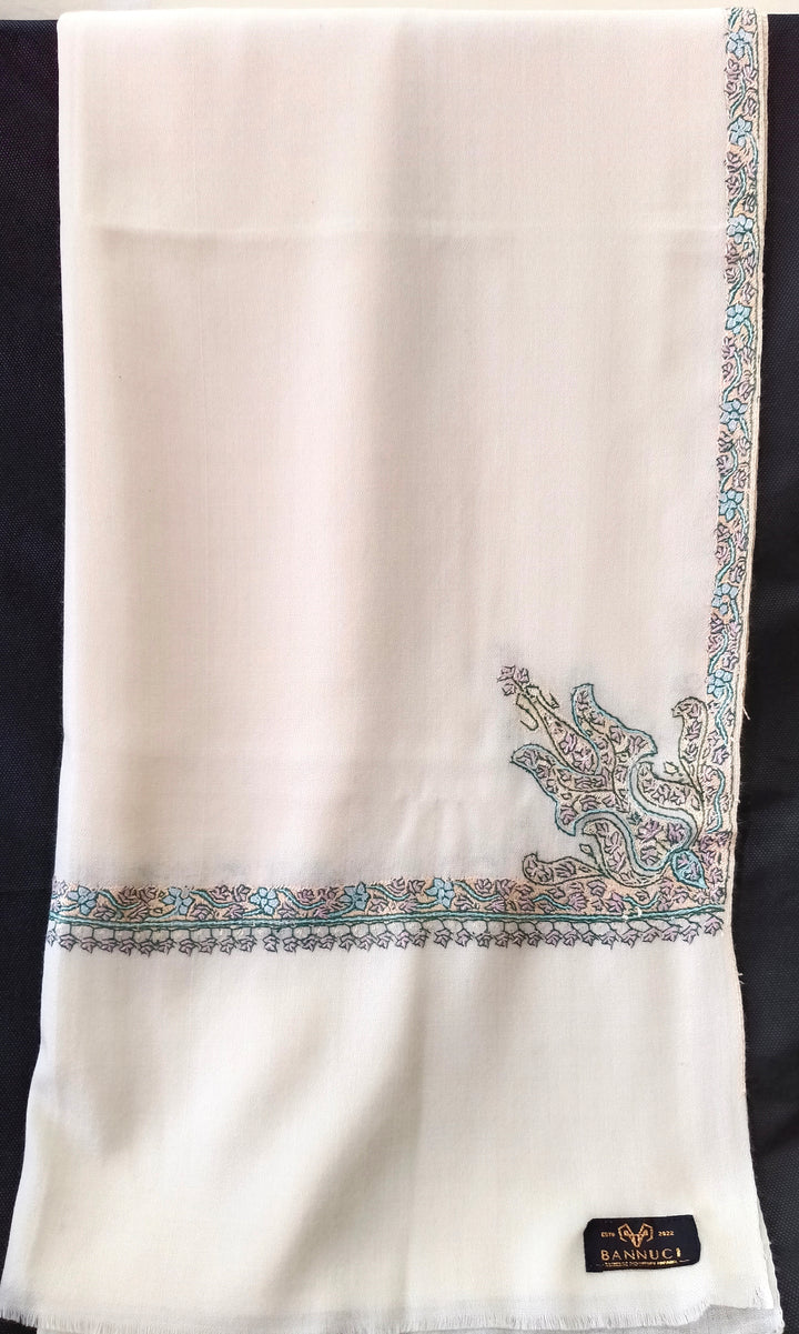 Hand Embroidered Extremely Soft Original Toosh Shawl With Border And 4 Kunj Motifs