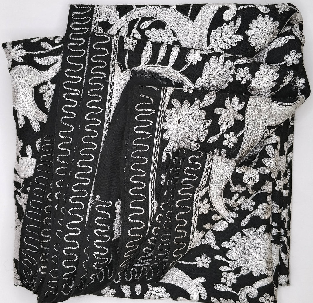 Premium Quality Black Embroidered Pashmina Cashmere Shawl