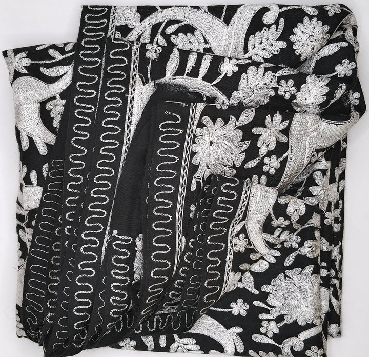Premium Quality Black Embroidered Pashmina Cashmere Shawl