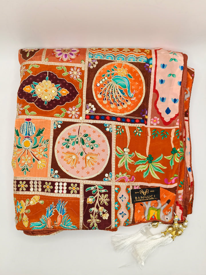 Mehsuri Silk With Hand Embroidery Multi Color Shawl
