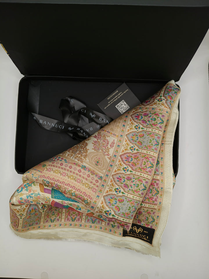 Premium Quality Off White Mix Multi Color kani Silk Pashmina  Shawl