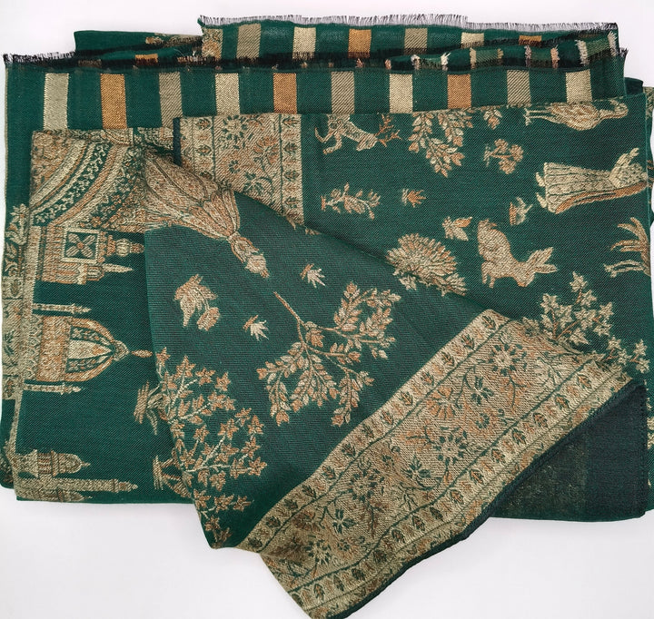 Premium Quality Dark Green Multi Color kani Pashmina  Shawl