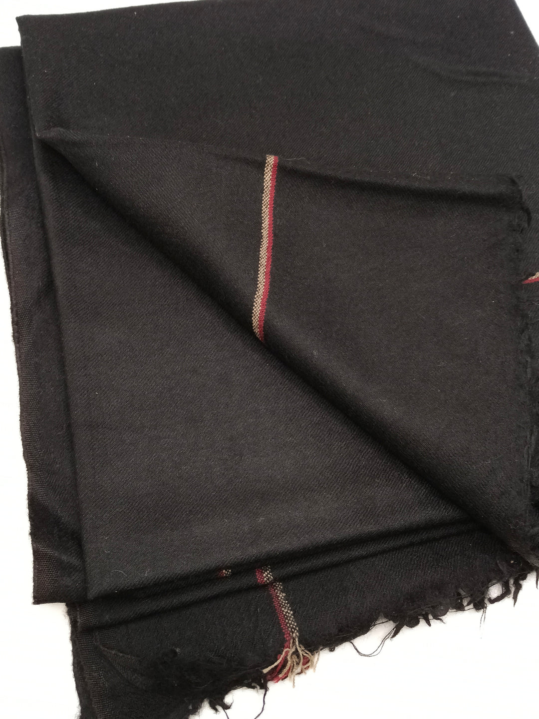 Premium Quality Striped Single Fiber Black Woolen Shawl