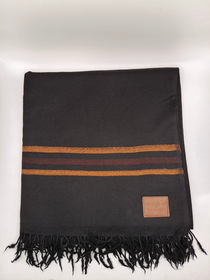 Premium Quality Single Fiber Black 72 Grade With 3 Lines Border Pure Woolen Shawl