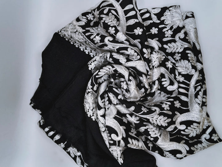 Premium Quality Black Embroidered Pashmina Cashmere Shawl