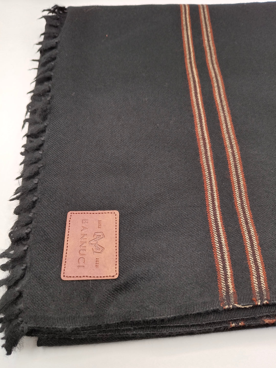 Premium Quality Multi Color Striped Double Fiber 72 Black Woolen Shawl