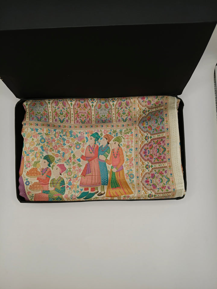 Premium Quality Off White Mix Multi Color kani Silk Pashmina  Shawl