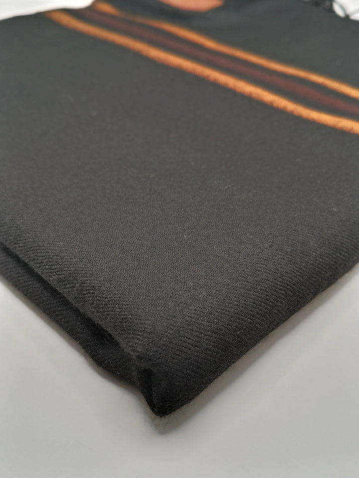 Premium Quality Single Fiber Black 72 Grade With 3 Lines Border Pure Woolen Shawl