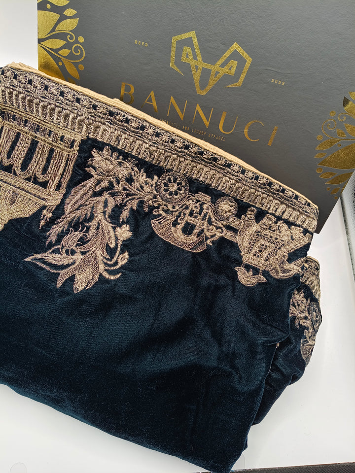 Premium Quality Teal Embroidered Velvet Shawl