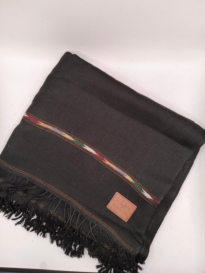 Supreme Quality Black Pure Angora Rabbit Striped Woolen Shawl