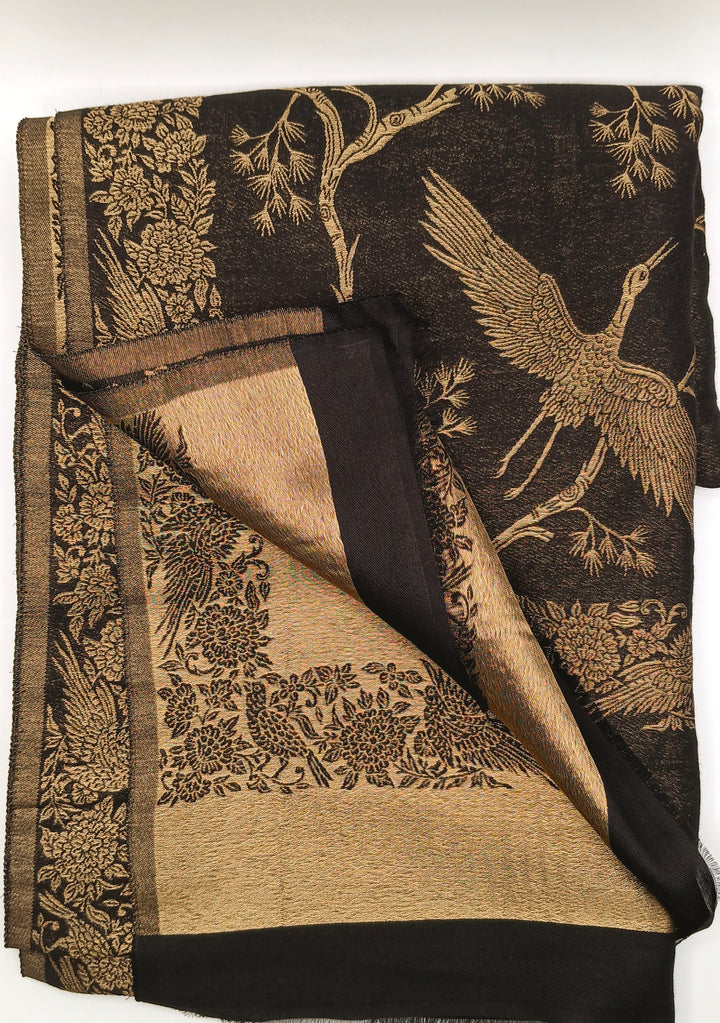 Premium Quality Black And Golden Reversible Moonlight Metallic Weave Shawl