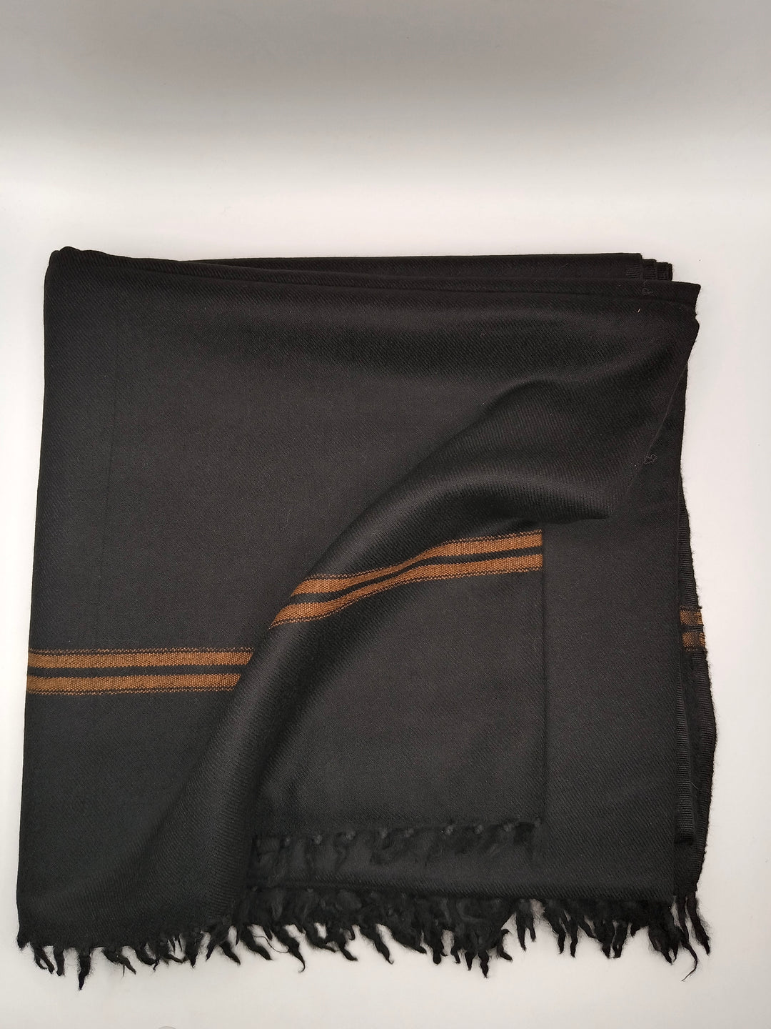 Premium Quality 2 Lines Striped Double Fiber 72 Black Woolen Shawl