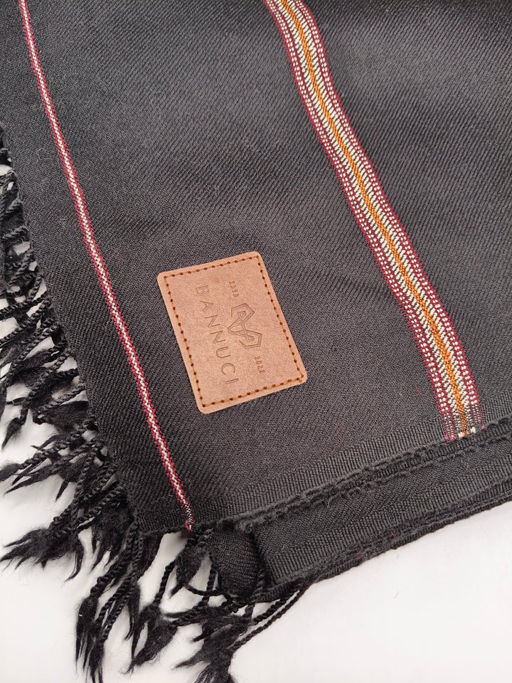 Premium Quality Striped Double Fiber 72 Black Woolen Shawl