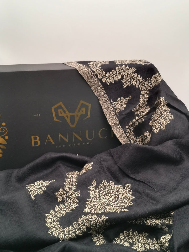 Premium Black Woven Kani Pashmina Cashmere Scarf 2