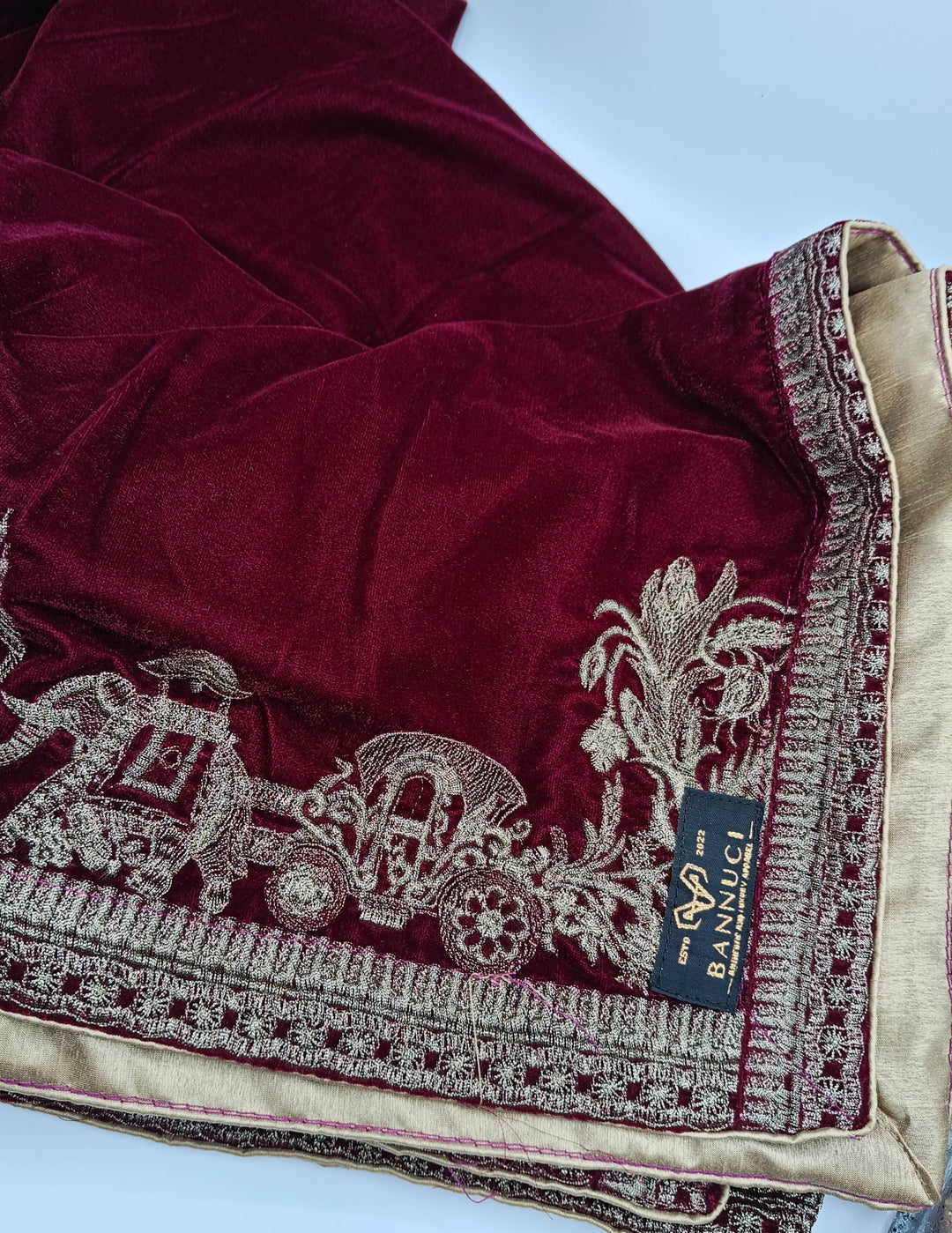 Premium Quality Maroon Embroidered Velvet Shawl